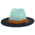 Detail view of two-tone fedora hat in mint green and black with leather band and rivets - One Size / Mint Green Black Two Tone