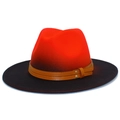 Fashionable red and black gradient wide brim fedora with brown leather belt and buckle - One Size / Red Black Gradient