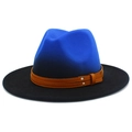 Royal blue to black gradient wool fedora hat with wide brim and leather band detail - One Size / Blue & Black Gradient