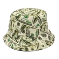 Retro dollar print bucket hat with a vintage 100 dollar bill pattern for casual wear - US Dollar Print Style / Yellow