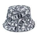 Streetwear bucket hat with realistic dollar bill money print for men and women - US Dollar Print Style / Gray