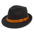 Sombrero fedora clásico de lana negra con banda de cuero sintético marrón y remaches plata - Talla única / Negro