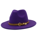 Classic purple wool fedora hat with a brown leather strap and gold heart pendant detail - Purple