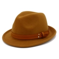 Classic brown wool fedora hat for men and women with leather band and metal rivets - One Size / Brown