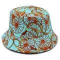 Cappello da pescatore azzurro con stampa vintage di ruote e motivi a catena dorata - Taglia unica / Blu