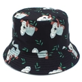 Detail van zwarte vissershoed met cartoon koala en groene bladeren print patronen - Zwart
