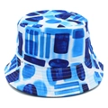 Bob bleu et blanc avec motifs géométriques abstraits et bord de protection solaire - Bleu