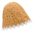Orange sunflower pattern sun hat for women with delicate white lace floral brim detail - One Size / Orange