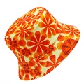 Dettaglio del cappello a secchiello con motivo floreale vintage in arancione e rosso caldo - Taglia unica / Stile Floreale Vintage (BS199)