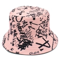 Cappello da pescatore rosa con graffiti neri e stampa di lettere per il sole - Rosa