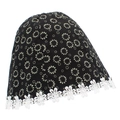 Women's foldable black floral bucket hat with white daisy print and delicate lace trim edge - One Size / Black