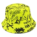 Cappello da pescatore giallo neon con stampa graffiti nera e tesa piatta stile street - Giallo