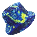 Cappello a secchiello reversibile con stampa Notte Stellata di Van Gogh in blu e giallo - Taglia unica / Stile Notte Stellata di Van Gogh (BS201)