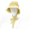 Chapeau de soleil en paille de raphia avec dentelle et rubans longs pour femme - Taille unique / Beige