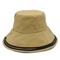 Detail of khaki wide-brim sun hat featuring black stripe accents and smooth fabric - One Size / Khaki
