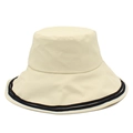 Detail shot of beige sun hat featuring double black stripes and premium canvas texture - One Size / Beige