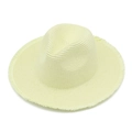 Detail of hand-woven straw hat brim with fringe edge and sun protection texture - Beige