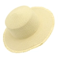 Cappello di paglia a tesa larga con bordi sfilacciati per vacanze estive e spiaggia - Beige