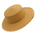 Cappello da sole in paglia a tesa larga con bordi sfrangiati per vacanze estive al mare - Marrone