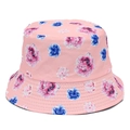 Women reversible bucket hat with pink floral peony print for summer sun protection - One Size / Pink