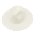 Close-up of white woven raffia sun hat showing textured brim and raw fringe detail - White