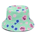 Floral bucket hat in mint green with pink and blue blossoms for summer sun protection - One Size / Green