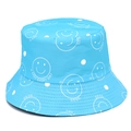 Chapeau bob bleu réversible avec pois blancs et motif souriant happy every day - Bleu