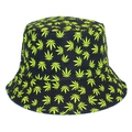 Unisex black bucket hat with vibrant green leaf patterns for outdoor sun protection - Black With Fluorescent Green Leaves