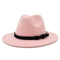 Pink wide brim fedora hat with black leather belt and gold buckle for men and women - One Size / Pink