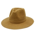 Atmungsaktiver Fedora-Sonnenhut aus Strohgeflecht in Kamel mit dekorativem Lochmuster - Einheitsgröße / Braun