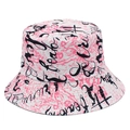 Détail de l'imprimé graffiti rose sur un chapeau bob en coton blanc d'été - Blanc avec texture rose (5#)