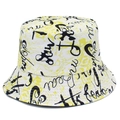Graffiti bucket hat with yellow splatter and black artistic letters on canvas fabric - White with Yellow Splash (4#)
