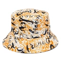 Detail of street style graffiti print bucket hat with orange swirl pattern and script art - White with Orange Texture (2#)