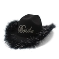Sombrero de vaquero negro con texto Bride de cristal y plumas para bodas y fiestas - Talla única / Negro