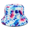 Λεπτομέρεια πολύχρωμου tie-dye καπέλου bucket με ενισχυμένες ραφές στο γείσο - Ένα μέγεθος / Σκούρο Γαλάζιο Μωβ Πράσινο Tie-Dye
