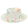 Graffiti straw panama hat with colorful paint splatter for summer beach sun protection - White