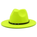 Detail of neon yellow wide brim felt hat featuring black strap with turquoise studs - One Size / Neon Yellow