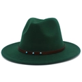 Detail of dark green wool felt fedora featuring a brown leather band and turquoise studs - One Size / Dark Green