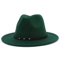 Detailed view of the dark green wool fedora hat with turquoise beaded band detail - Dark Green