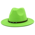 Chapeau Fedora vert néon avec bande en cuir marron et détails de clous turquoise - Vert Fluorescent