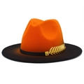 Detail of orange and black gradient fedora hat with gold wheat metal accessory - Orange Black Gradient (9#)