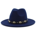 Cappello fedora in lana blu scuro con cinturino in pelle nera e borchie in metallo sbalzato - Blu scuro