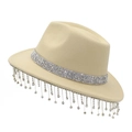 Chapeau de cowboy chic en feutre crème pour enfants avec franges en strass brillants - Beige