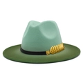 Green gradient wool fedora hat with wide brim and decorative golden feather metal piece - Mint Green Olive Green Two-tone (6#)