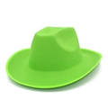 Macro side view of bright neon green wool felt cowboy hat with reinforced trim detailing - Fruit Green