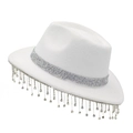 Chapeau de cowboy blanc pour enfants avec franges en strass et ruban pailleté argent - Blanc