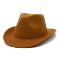 Detalle de la textura de fieltro de lana color camel y ala curva del sombrero fedora - Talla única / Marrón
