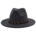 Detail of dark grey wool felt fedora hat featuring brown leather band with turquoise studs - One Size / Dark Gray