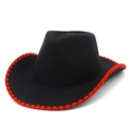 Classic black wool fedora jazz hat with red stitched edge and western cowboy style - Black