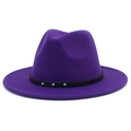 Classic purple wide brim fedora hat with black woven band and turquoise accents - Purple